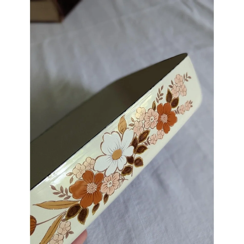 Vintage Kingsbury Dogwood Casserole Dish 70's Enamelware Floral Mid-Century